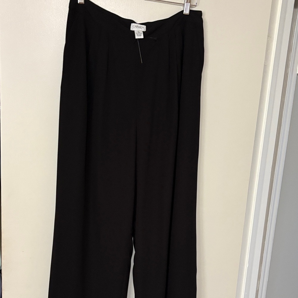 Carmen Marc Valvo Black Wide-Leg Dress Pants